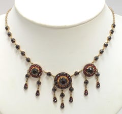 Vintage Art Deco 30s Gold Wash/Sterling Silver Garnet Necklace