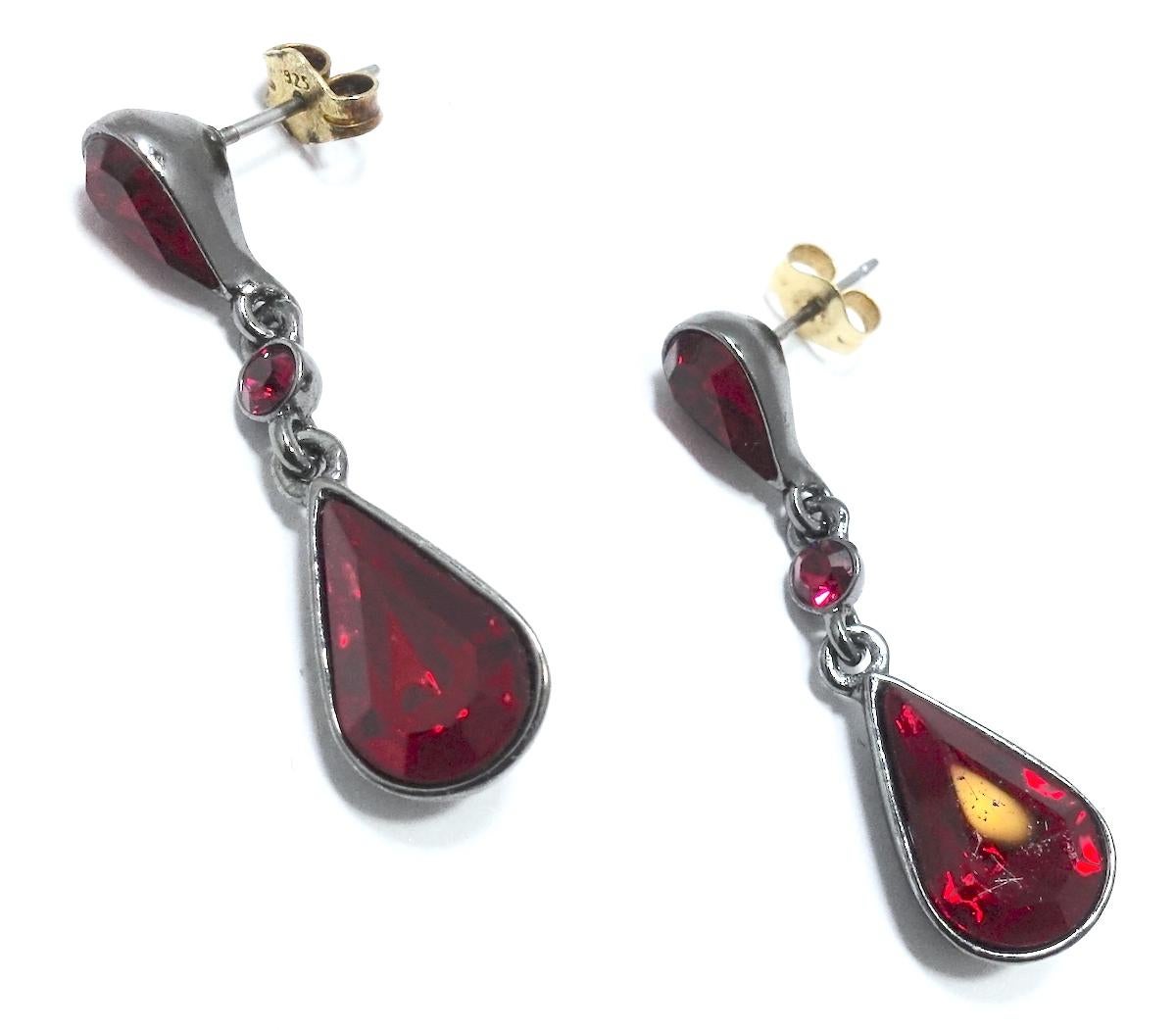 Vintage Signed Givenchy Red Crystal Earrings In Excellent Condition In New York, NY