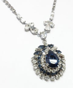 Vintage (Weiss?) Blue & Clear Rhinestone Pendant