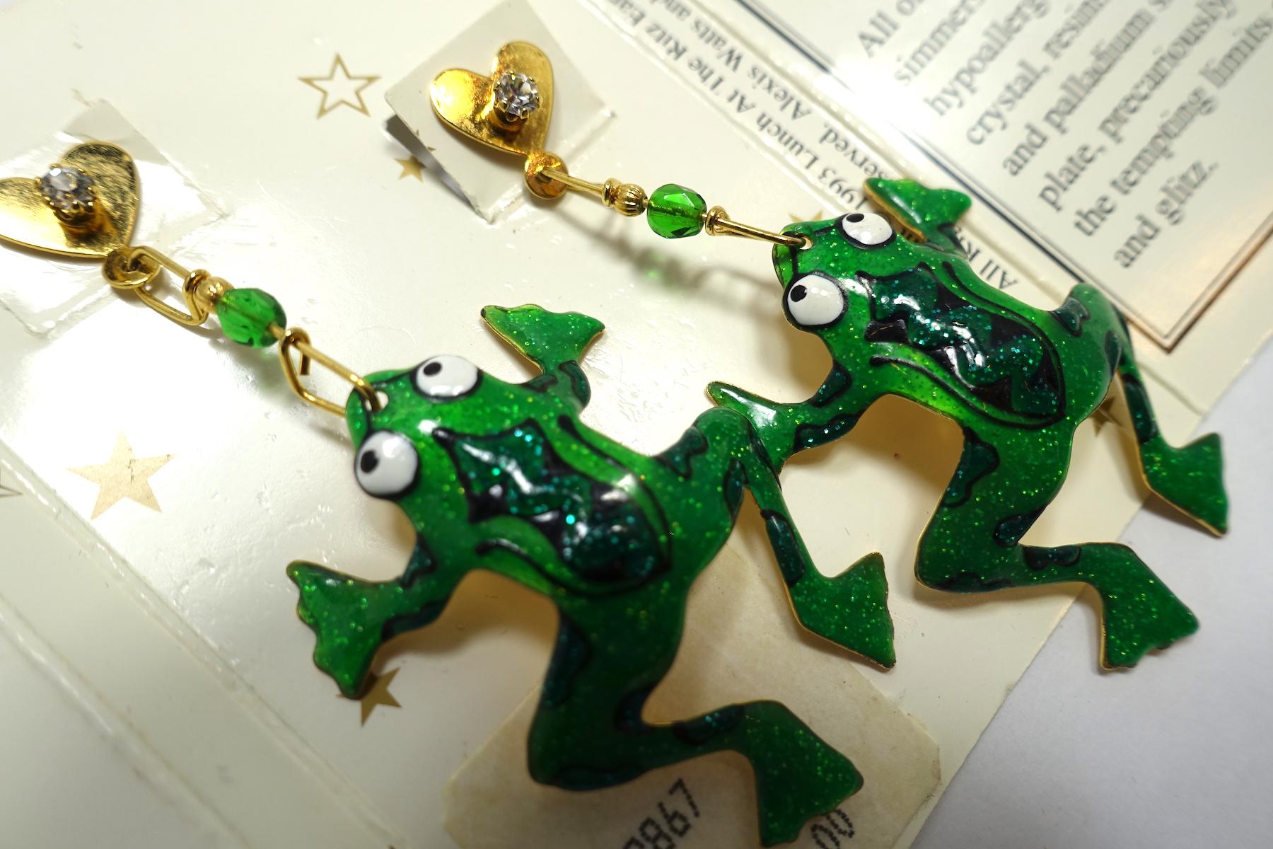 Vintage Signed “Lunch at the Ritz” Frog Earrings For Sale 2