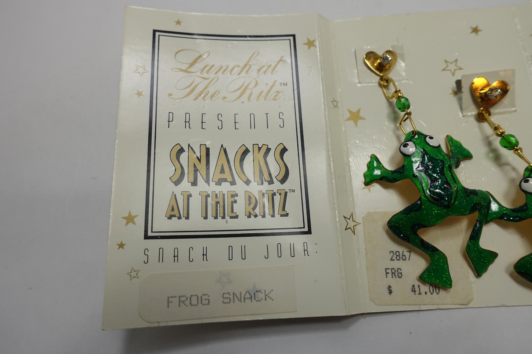 Vintage Signed “Lunch at the Ritz” Frog Earrings For Sale 3