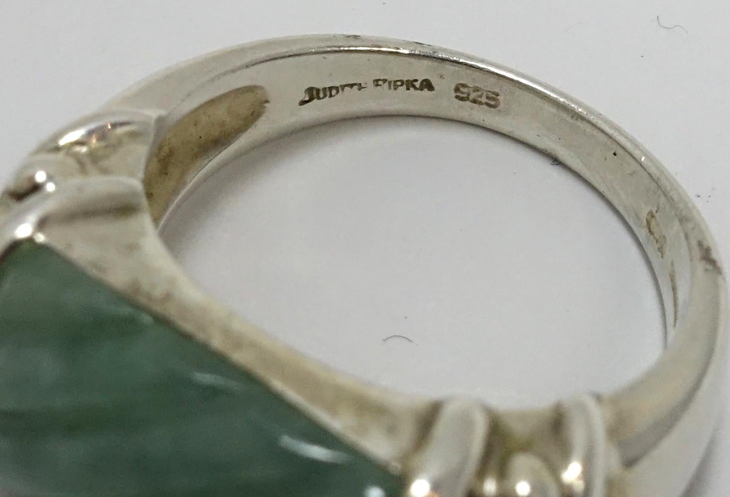Women's or Men's Signed Judith Ripka Jade & Sterling Silver Ring, Sz 10 For Sale