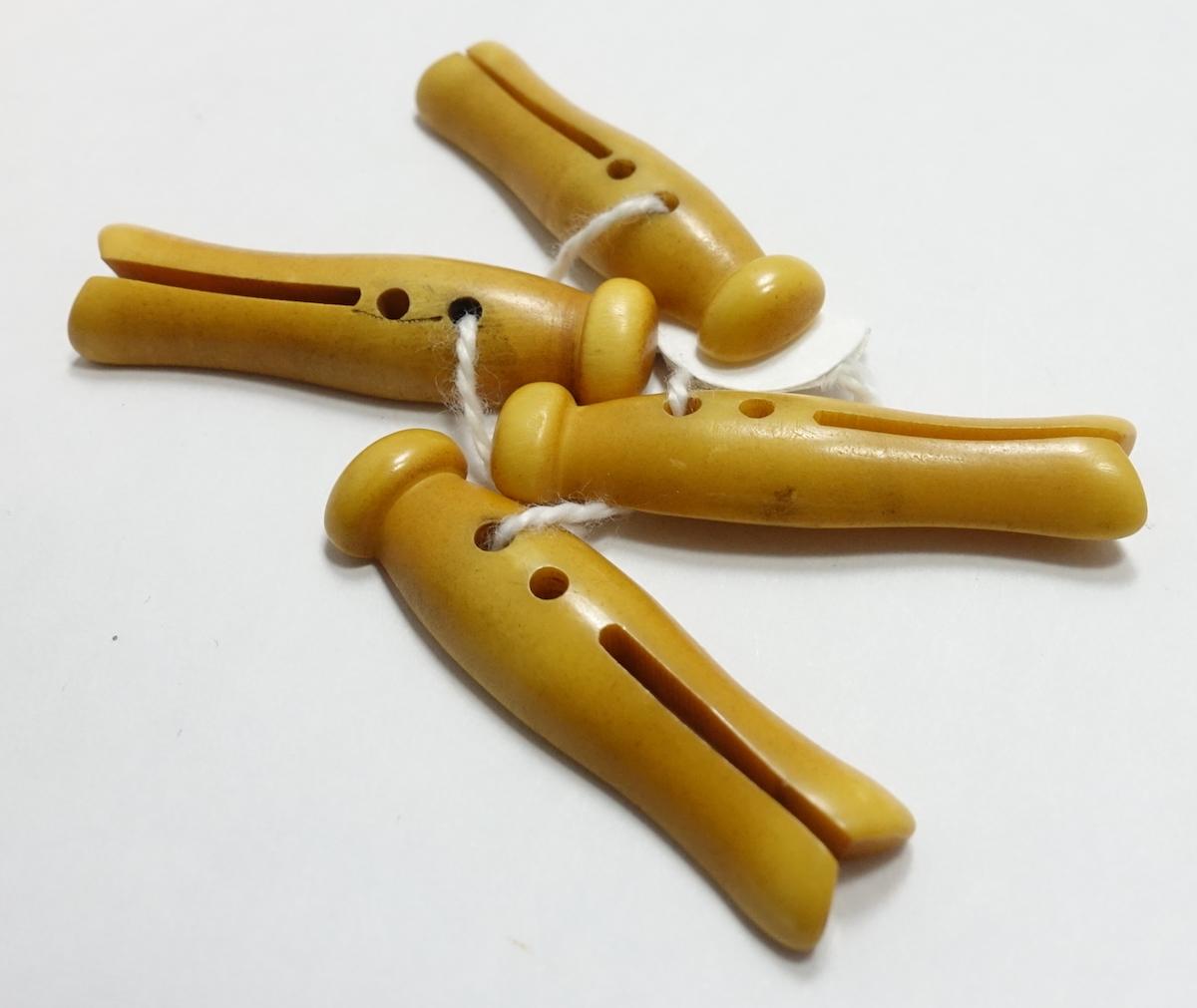 Women's or Men's Four (4) Vintage Art Deco Butterscotch Bakelite Clothespins