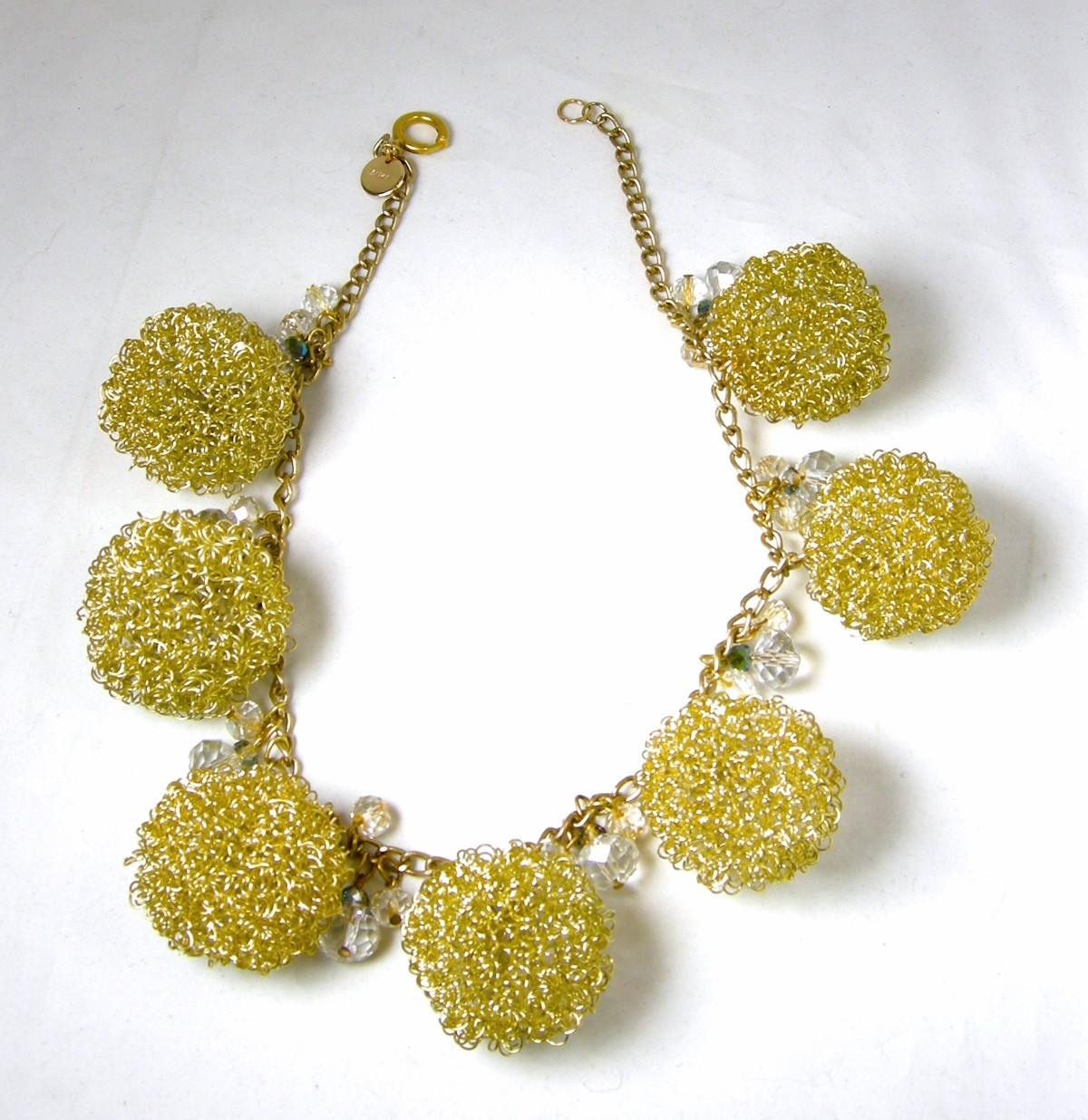 Anka Mesh Balls And Rhinestone Necklace In Excellent Condition In New York, NY