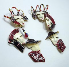 Long Vintage Signed “Lunch at the Ritz” Figural Face Dangling Earrings