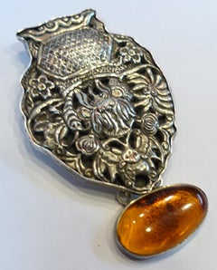 Vintage Heavily Carved Silver Tone Locket Pendant