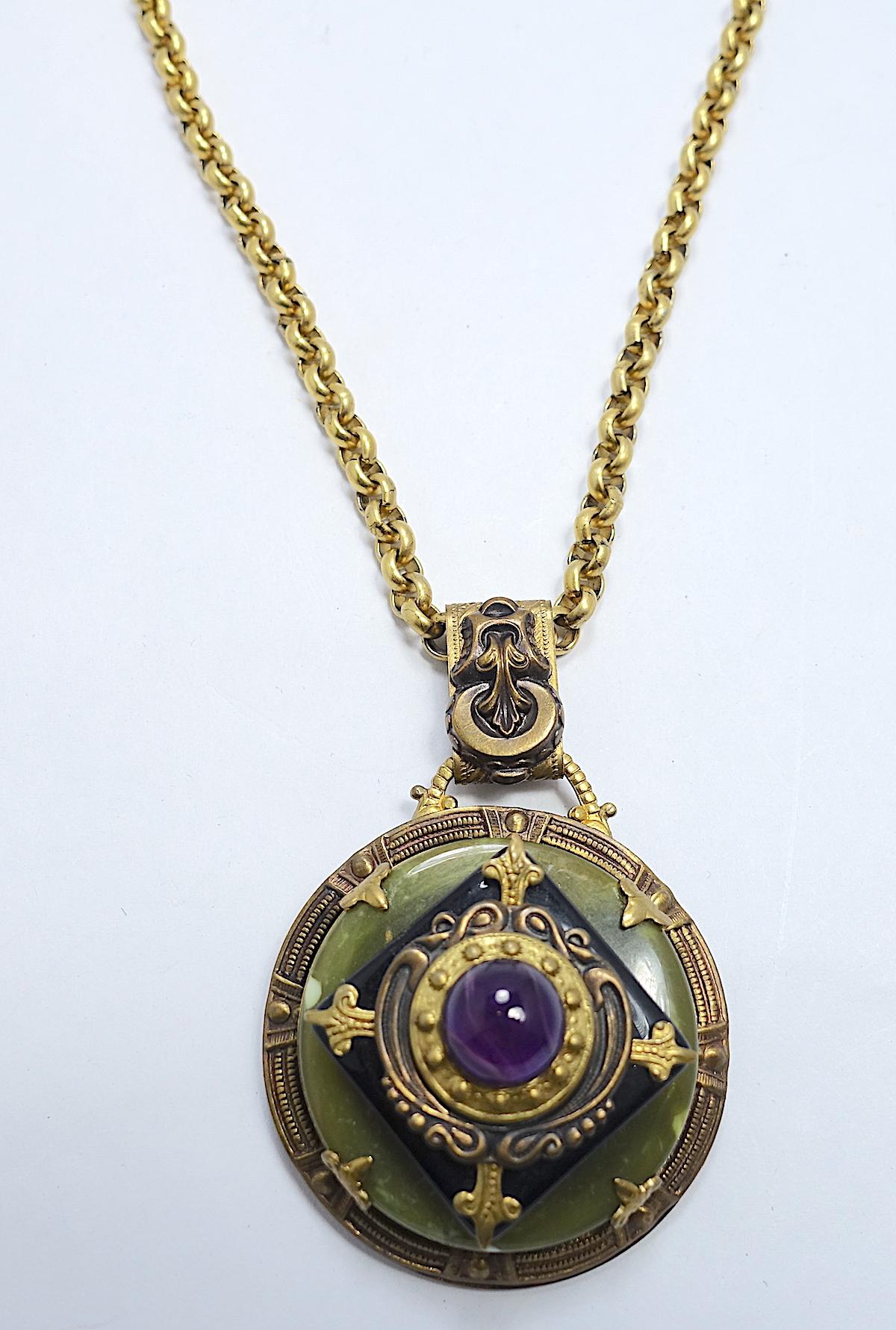 Vintage Art Deco Style Amethyst Pendant Necklace In Good Condition In New York, NY