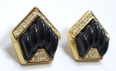 Vintage Black & Clear Crystals Earrings