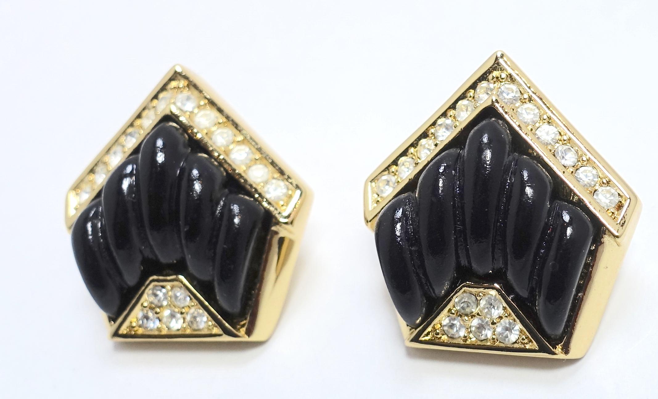 Women's Vintage Black & Clear Crystals Earrings For Sale