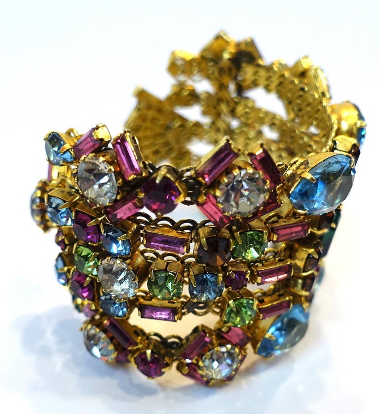 Vintage Hobe? Multi-Color Crystals Cuff Bracelet at 1stDibs