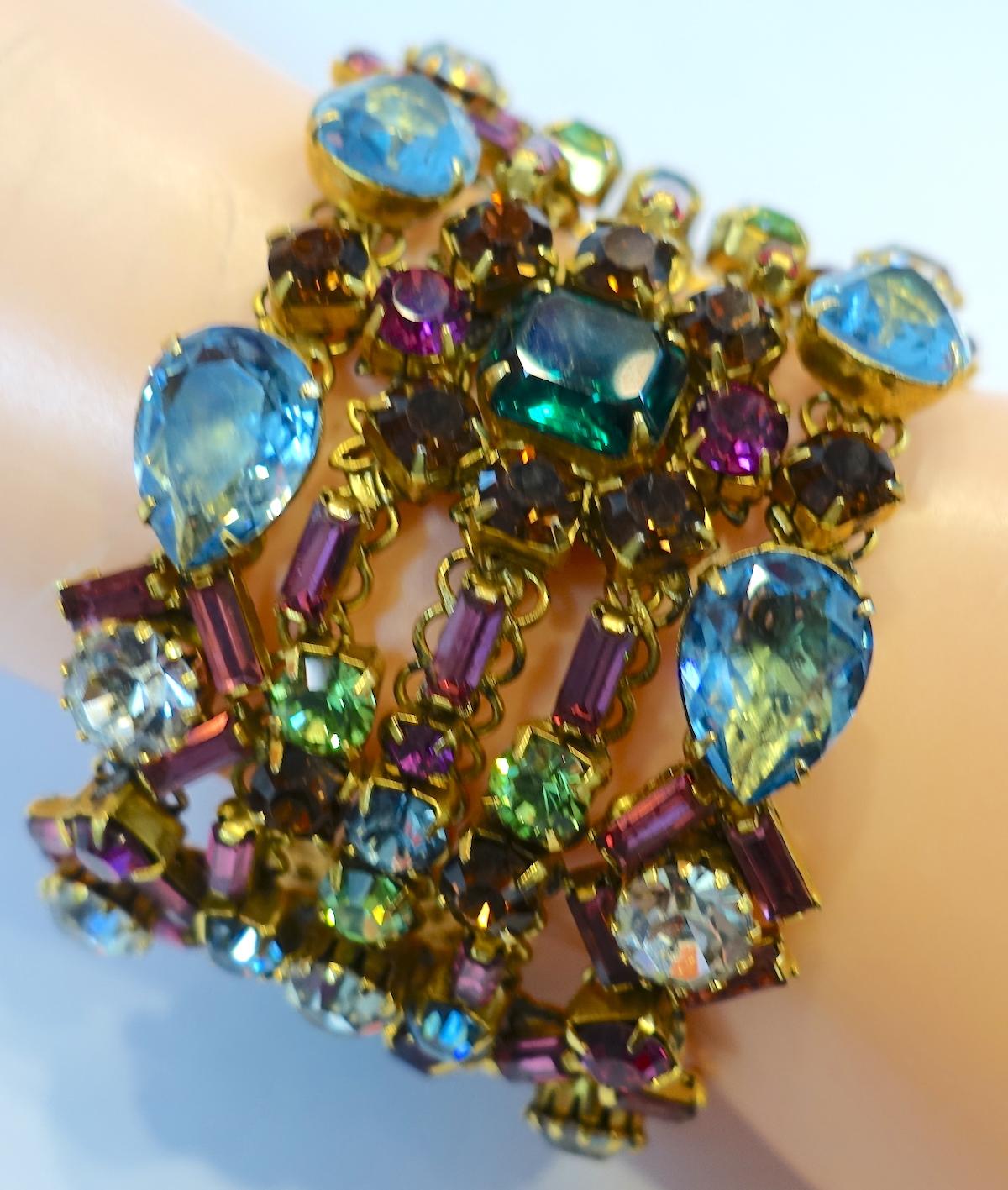 Vintage Hobe? Multi-Color Crystals Cuff Bracelet 3