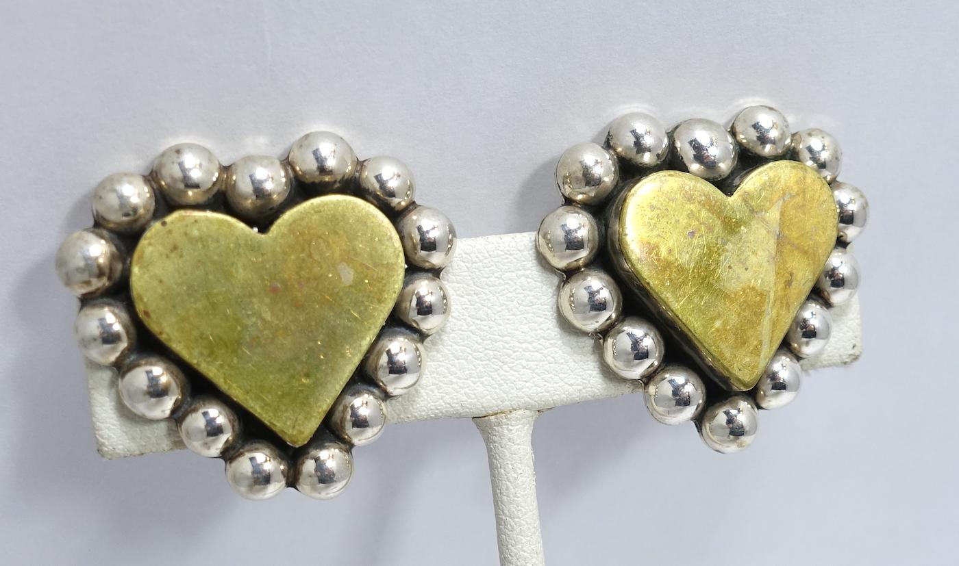 Women's Vintage Signed Brenda Schoenfeld 1994 Mexico Heart Earrings