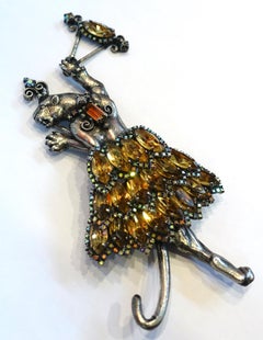 Huge Vintage Signed Danny Pollak Dancing Tiger? Sterling Silver Brooch