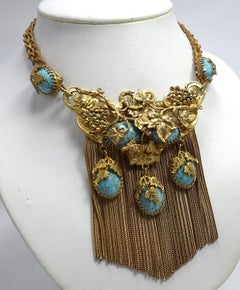 Victorian Vintage Faux Turquoise Dangling Necklace
