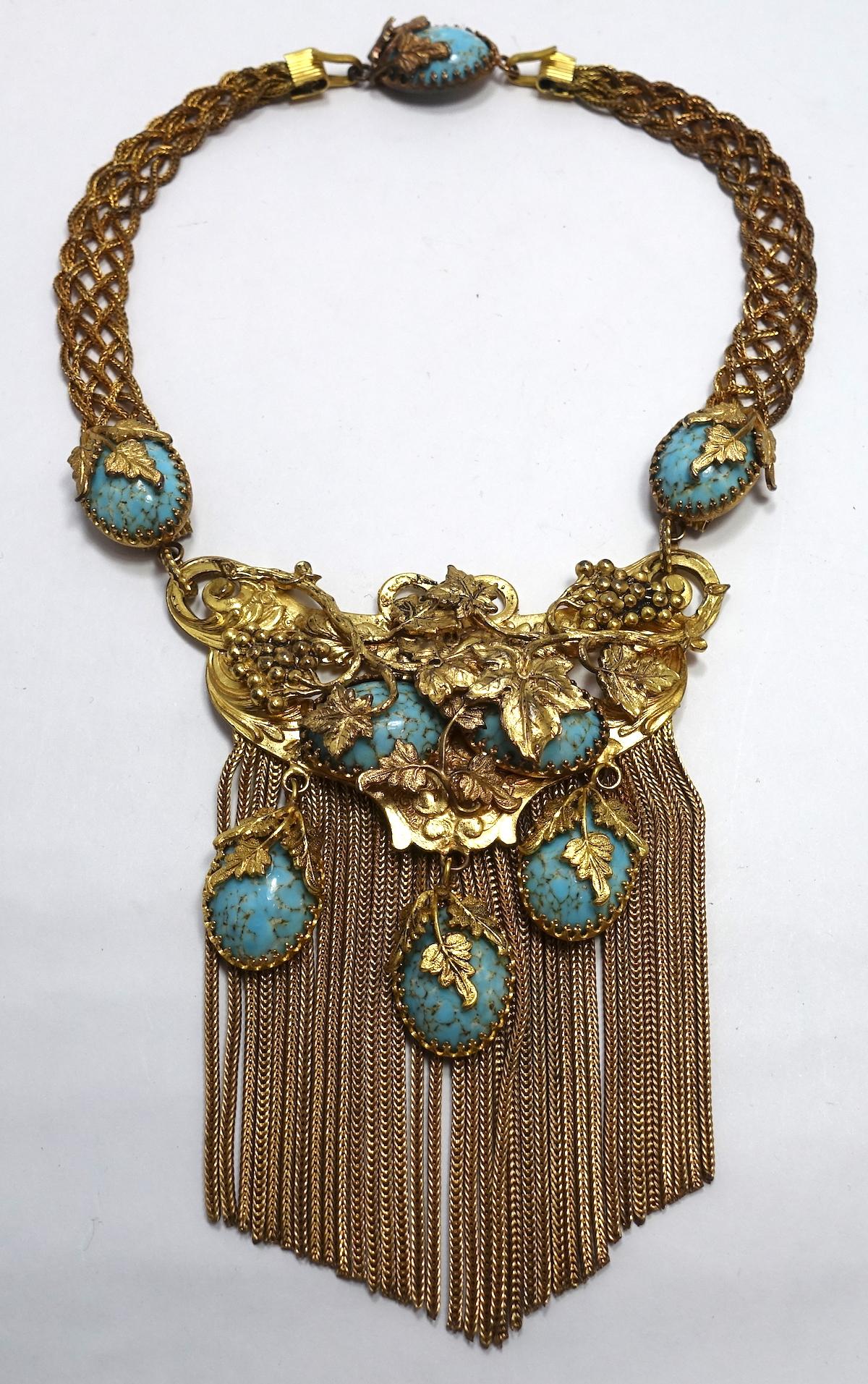 Victorian Vintage Faux Turquoise Dangling Necklace im Zustand „Gut“ im Angebot in New York, NY