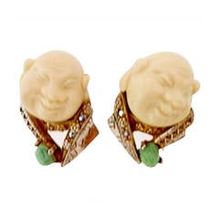 Vintage Signed Har Asian Theme Earrings