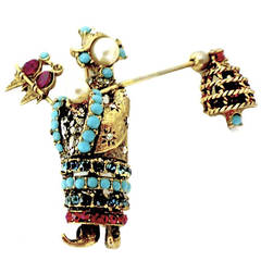 Vintage Asian Theme Figural Faux Pearl 
Rhinestone Pin