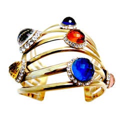 Vintage Signed Dominique Aurientis Paris Multi-Color Rhinestone Cuff Bracelet 4