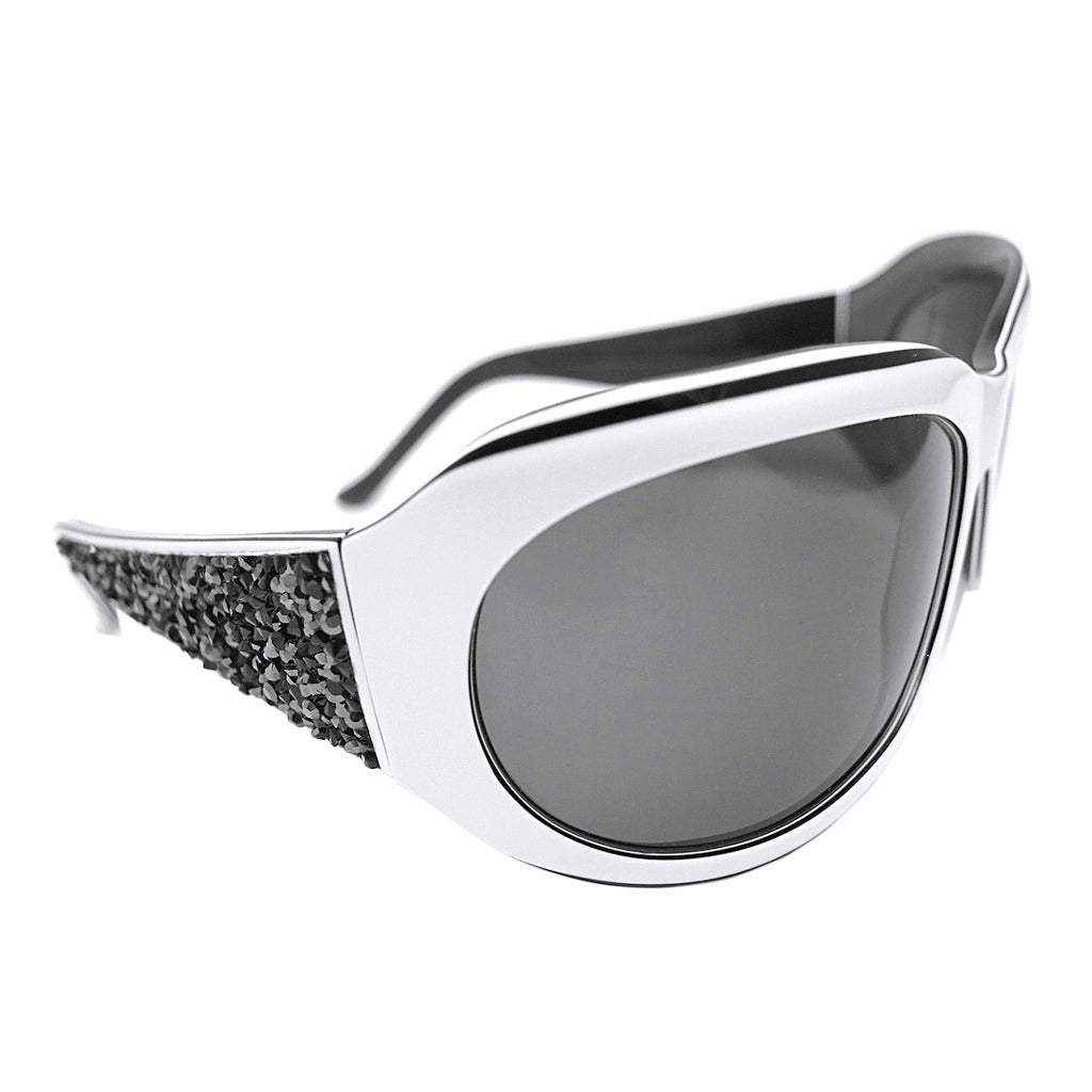 Stylish Signed Judith Leiber ‘Sport’ White w/Black Rhinestones Sunglasses