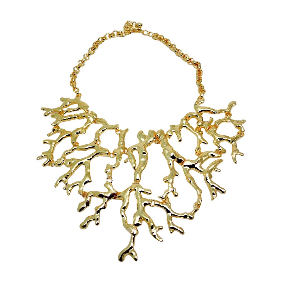 Signed Kenneth Jay Lane Abstract Branch Bib Necklace