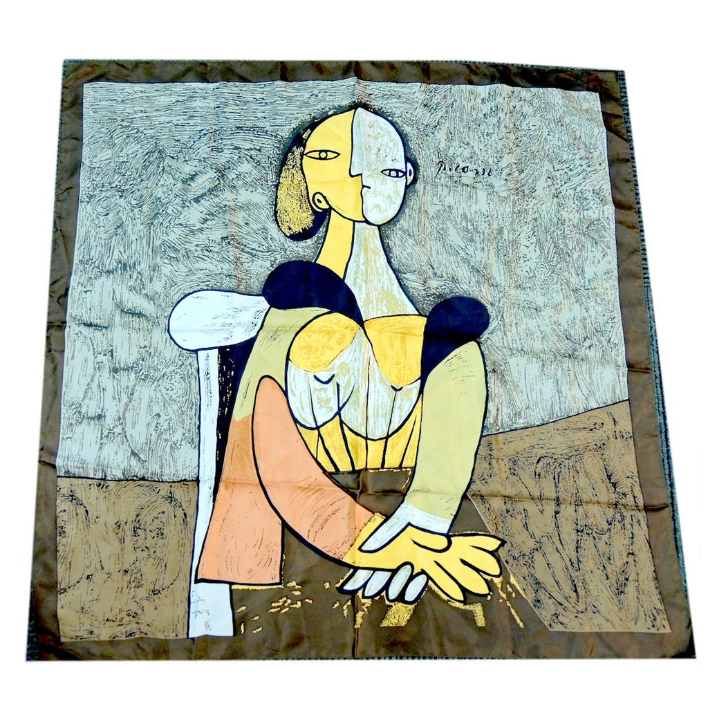 Vintage Signed Picasso Abstract Figural Silk Scarf
