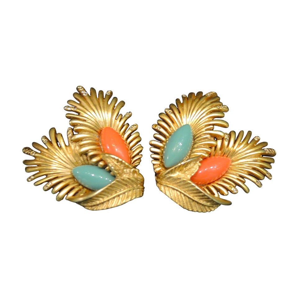 Oscar de la Renta Vintage Faux Coral and Turquoise Earrings
