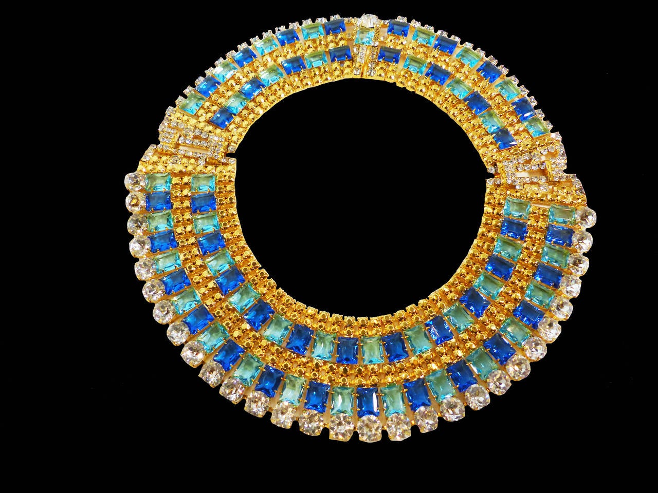 Women's One-of-a-kind Robert Sorrell Blue, Green, Clear Rhinestone Necklace & Earrings