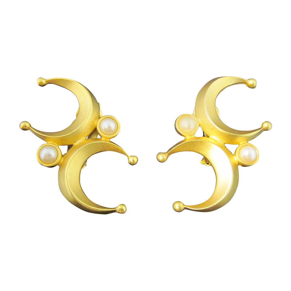 Karl Lagerfeld Faux Gold and Pearl Double C Earrings For Sale
