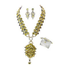 One-of-a-kind Robert Sorrell Jonquil Yellow Necklace, Earrings & Hair Comb