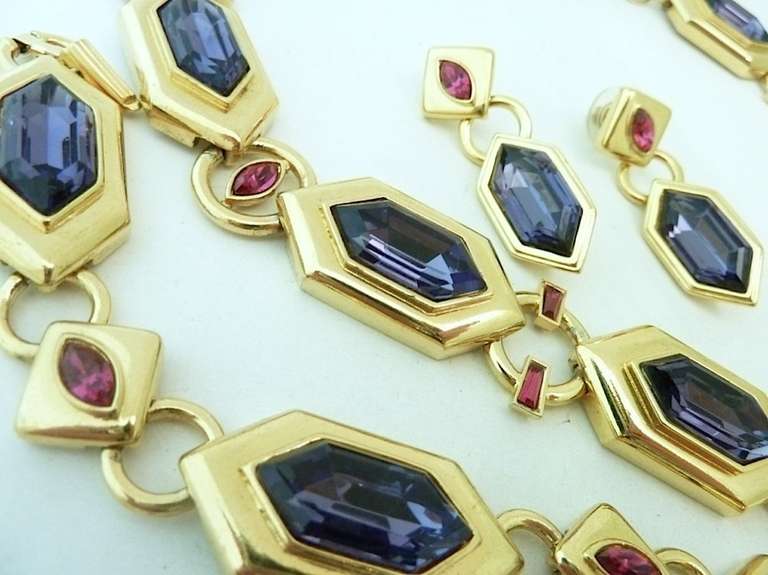 Vintage Signed Yves St. Laurent Necklace, Bracelet & Earrings In Excellent Condition For Sale In New York, NY