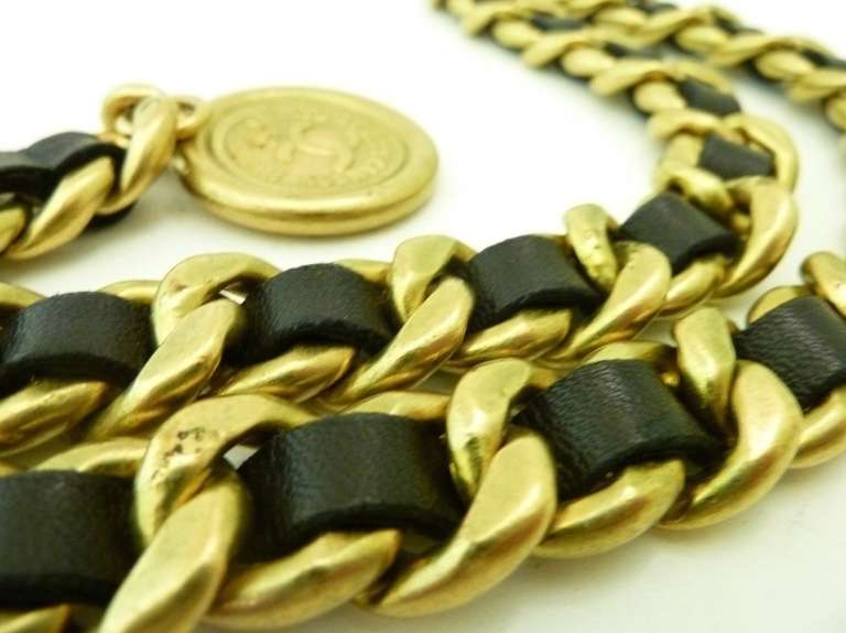 Vintage  Chanel 95P Leather & Gold-Tone Necklace 1