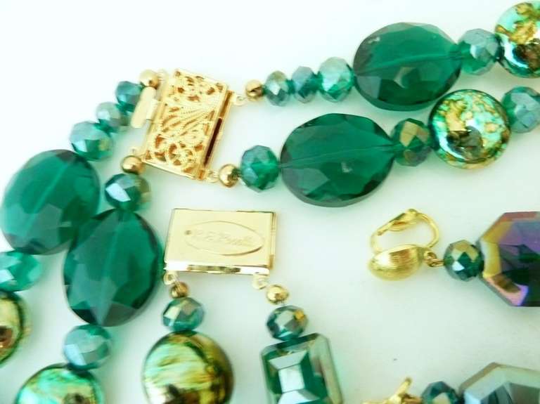 Contemporary One-of-a-Kind Signed R. E. Roselli 2-Strand Necklace, Bracelet & 2 pr Earrings For Sale