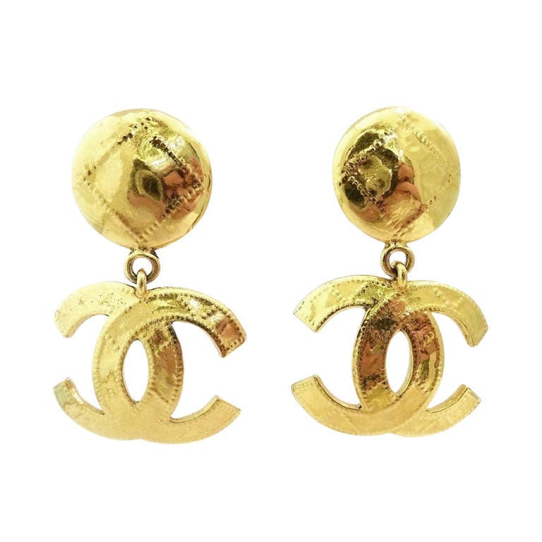 Vintage Signed Chanel 94P Logo Earrings For Sale