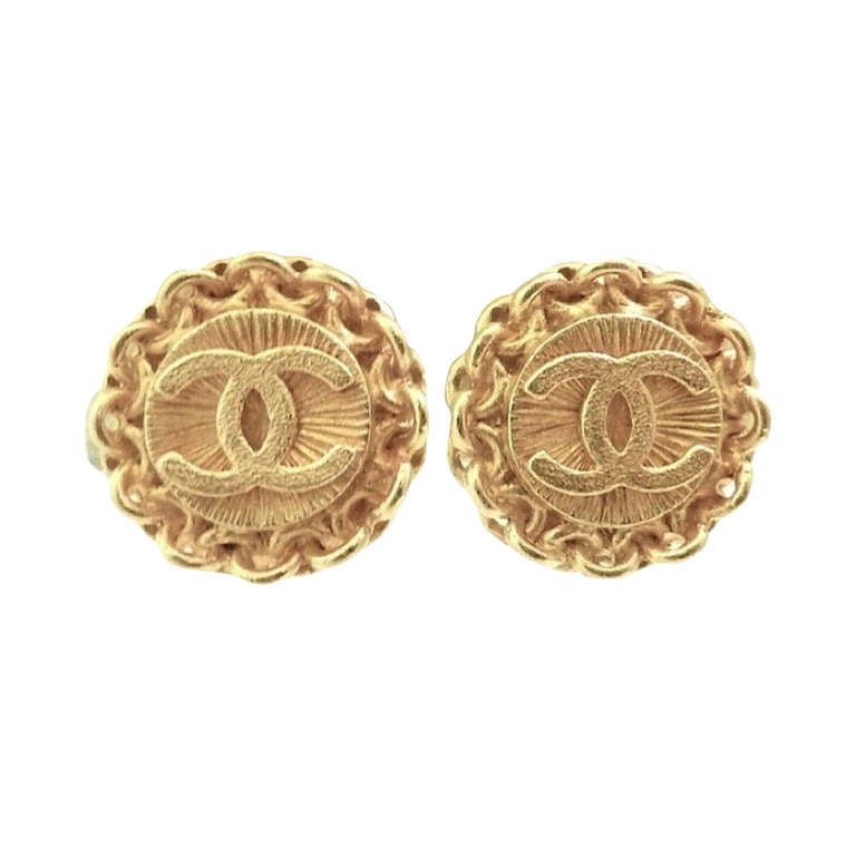 Vintage Signed Chanel 95A Logo Earrings For Sale