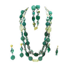 One-of-a-Kind Signed R. E. Roselli 2-Strand Necklace, Bracelet & 2 pr Earrings