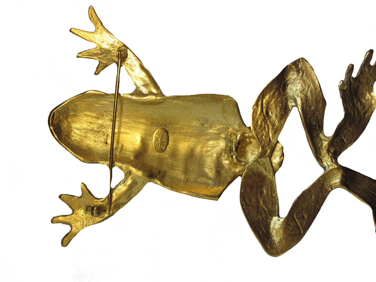 Women's KJL gold and white enamel frog brooch