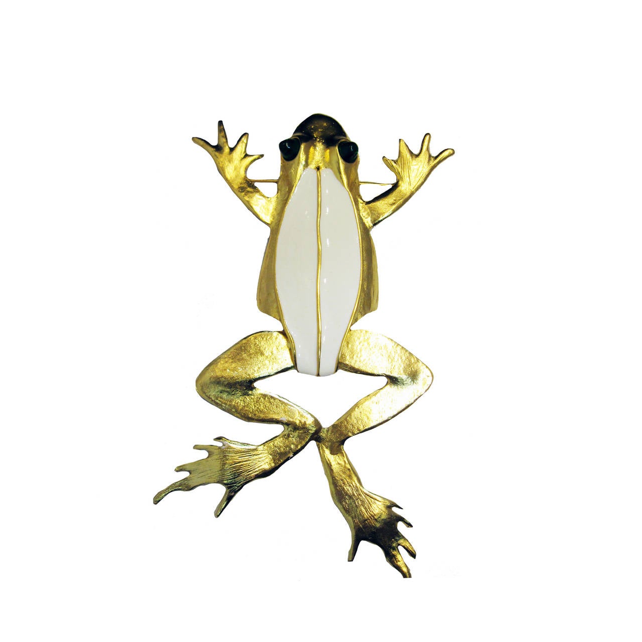 KJL gold and white enamel frog brooch