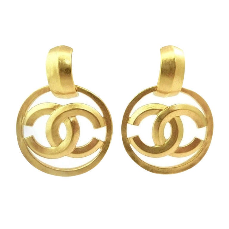 Vintage Signed Chanel 96P Logo Earrings For Sale