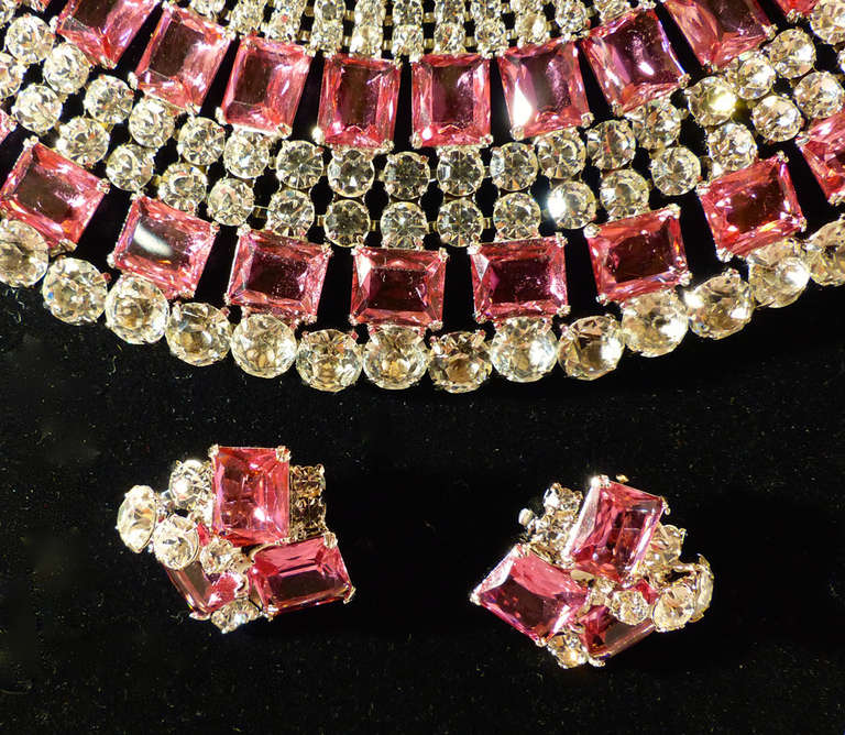 One-of-a-Kind Signed Robert Sorrell Rhinestone Necklace & Earrings In New Condition For Sale In New York, NY