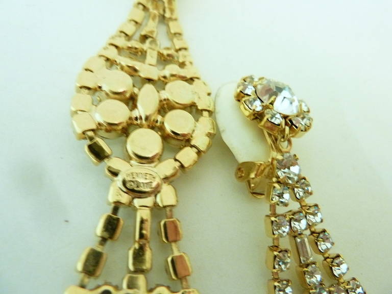 Long Kenneth Jay Lane Deco Style Rhinestone Earrings In New Condition In New York, NY