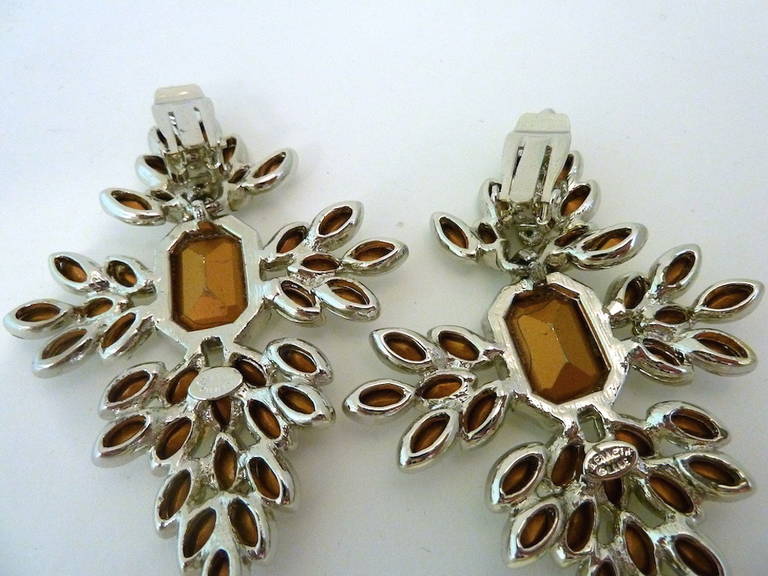 Contemporary LARGE Kenneth J. Lane Clear Crystal Clip Earrings