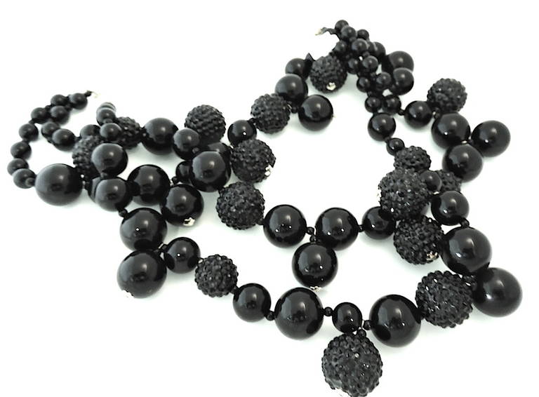 Contemporary Kenneth J. Lane Black Beaded 3-Strand Necklace For Sale
