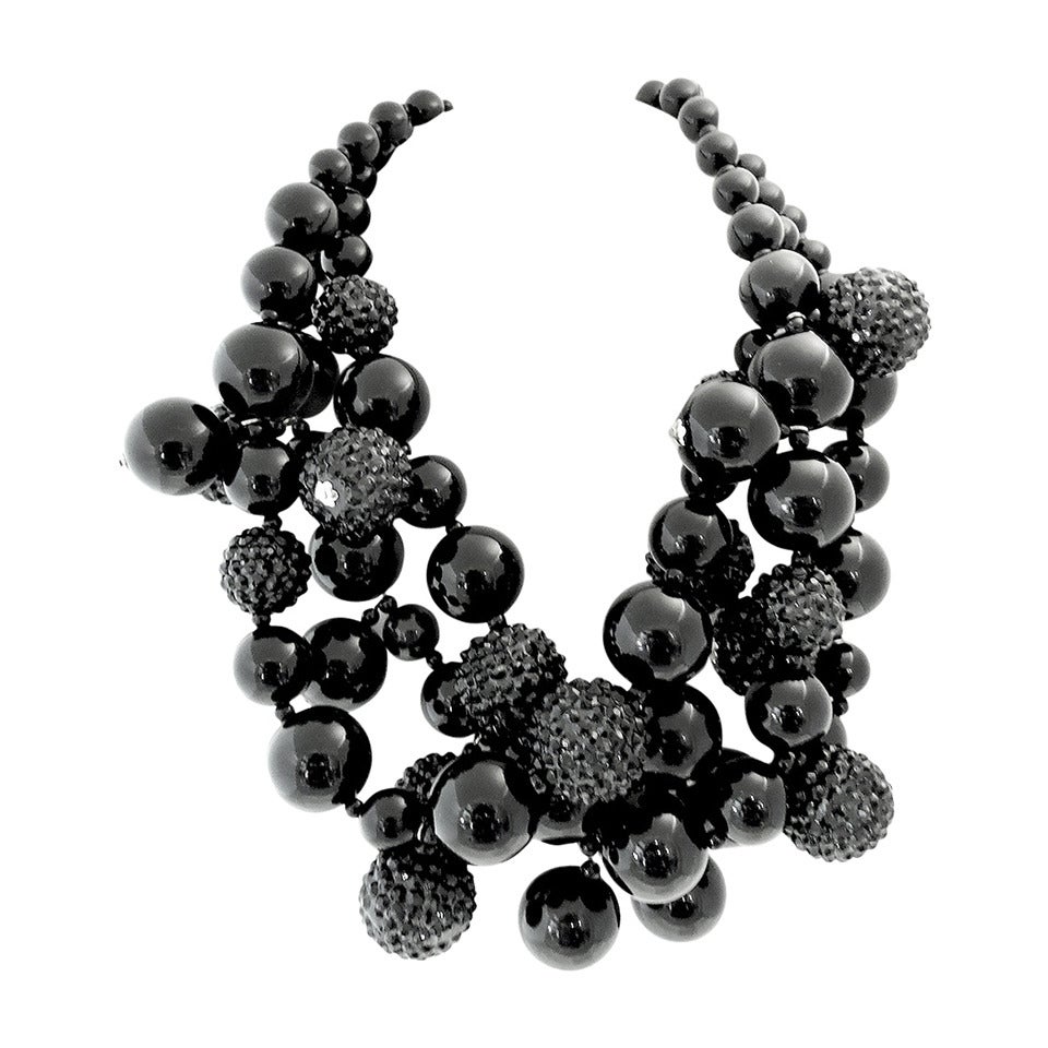 Kenneth J. Lane Black Beaded 3-Strand Necklace For Sale