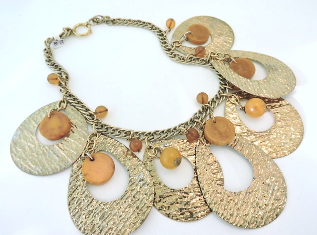 Contemporary Vintage Anka Bakelite & Gold-Tone Necklace For Sale