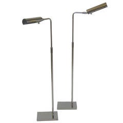 Pair of Koch and Lowy Articulating Pharmacy Chrome Floor Reading Lamps