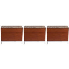 Set of Three Teak Knoll Dressers with Marble Tops