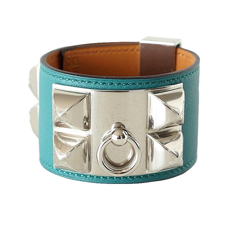 Hermes Bracelet CDC Collier de Chien Cuff Malachite Palladium