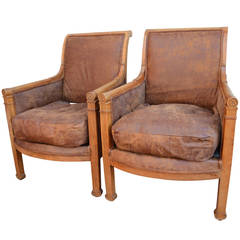 19th Century Pair of French Leather Armchairs