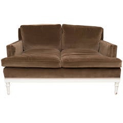 Jansen Style Loveseat Upholstered in Chocolate Brown Cotton Velvet