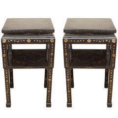 Pair of Chinese Lacquered Consoles with Gilt Detail